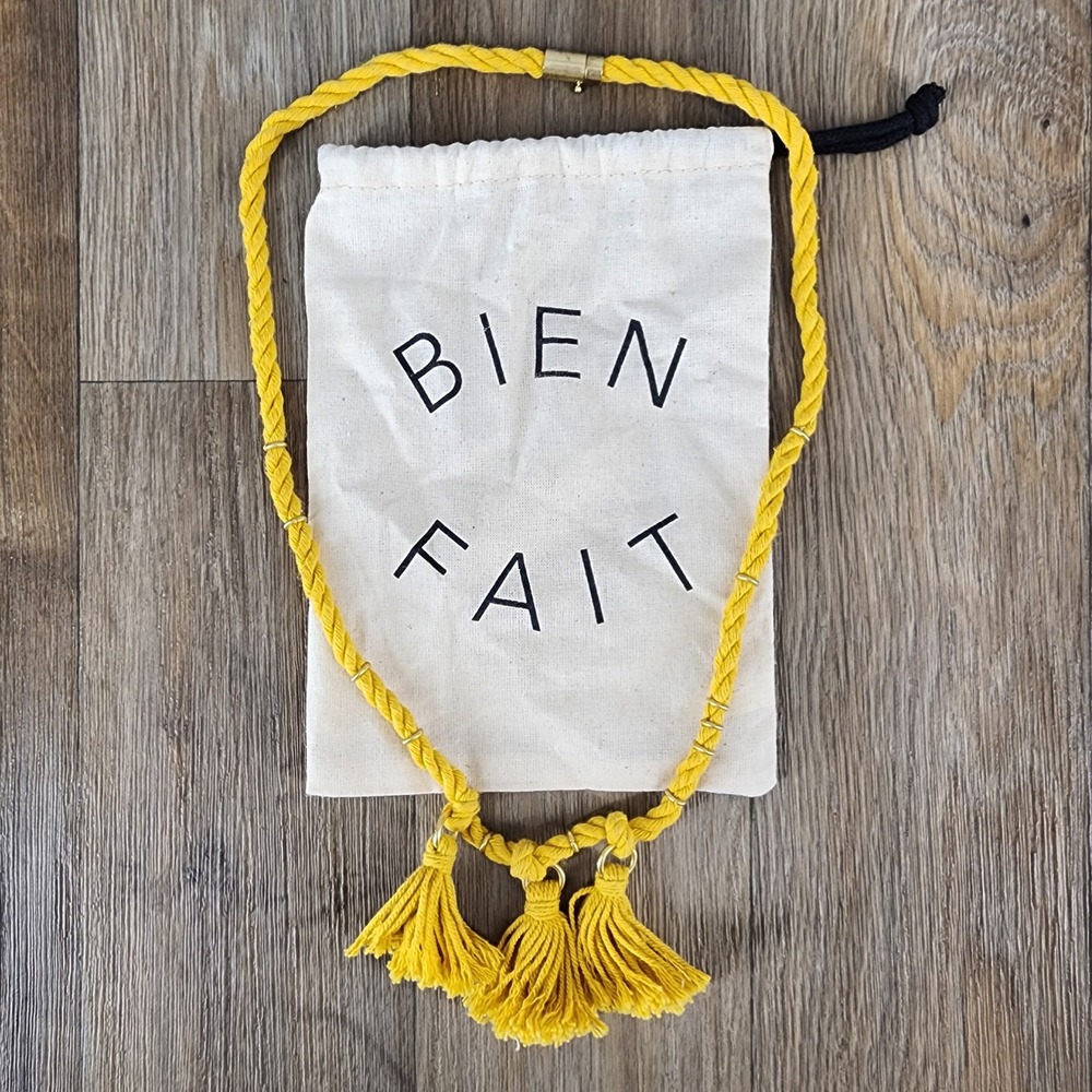 Madewell Yellow Rope Necklace with Tassels and Storage Bag Unique Bohemian Style